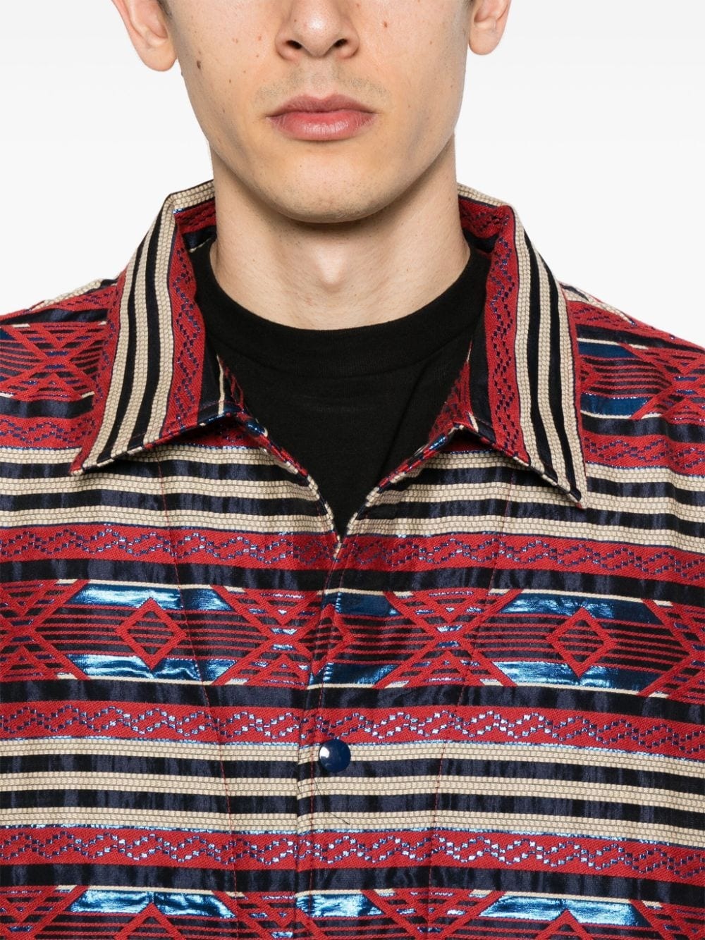 patterned-jacquard striped shirt jacket - 5