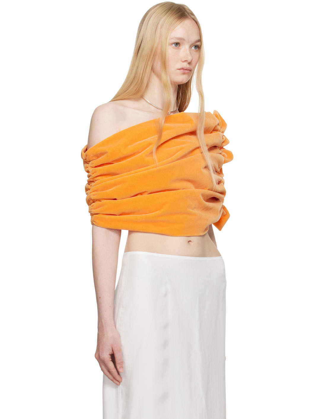 Orange Velvet Shawl Top - 2