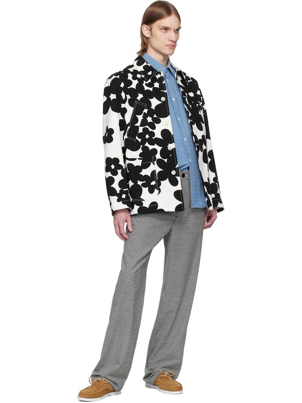 Black & White Wool Blend Gingham Trousers - 4