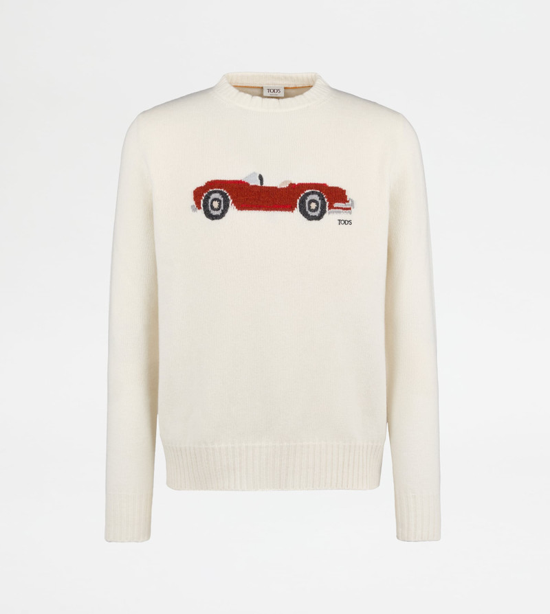 ROUND-NECK PULLOVER IN WOOL AND CASHMERE - WHITE 1