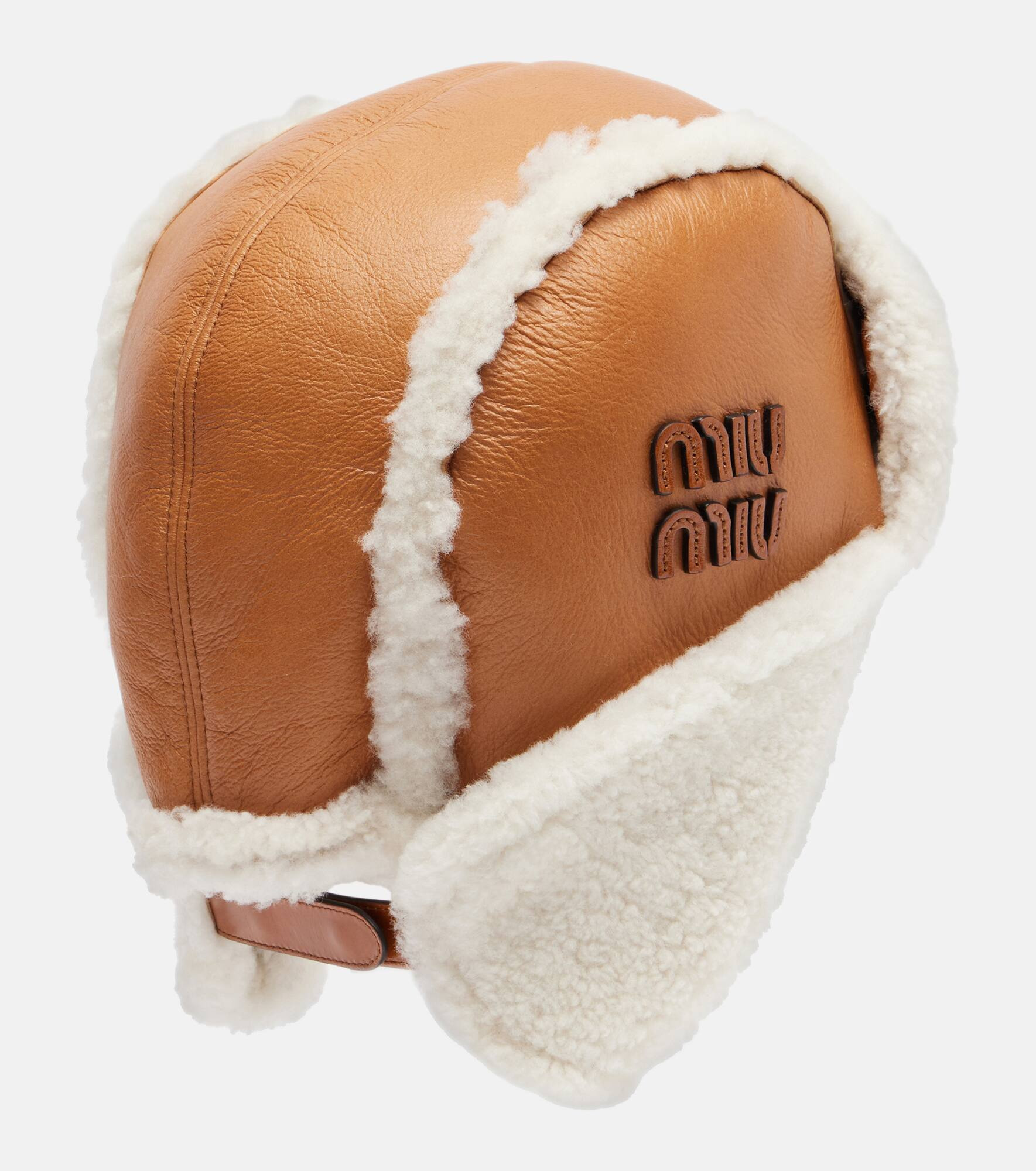Shearling-trimmed leather hat - 4