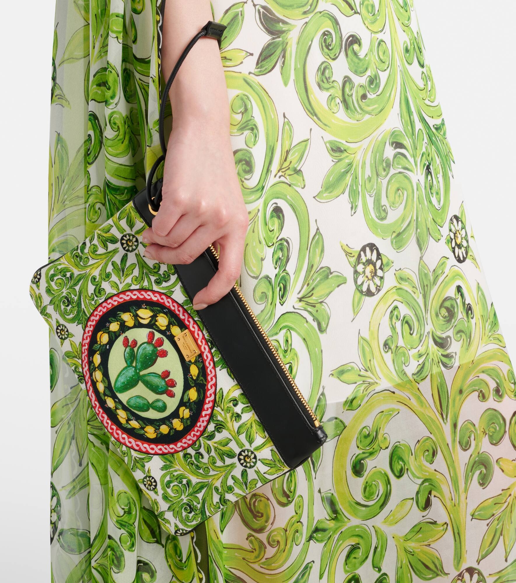 Printed leather-trimmed canvas clutch - 7