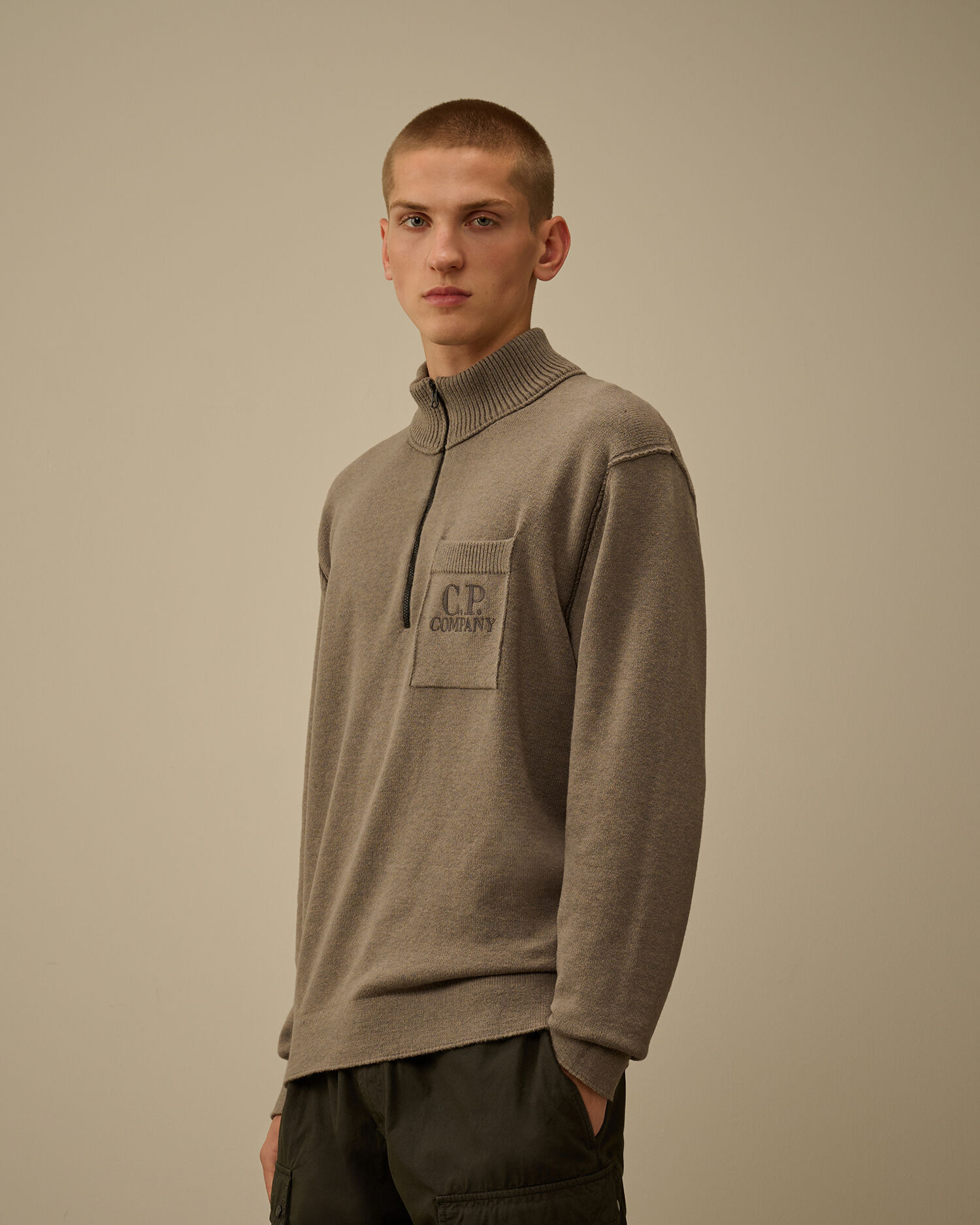Soft Cotton Stretch Chest Pocket Half Zip Sweater - 3