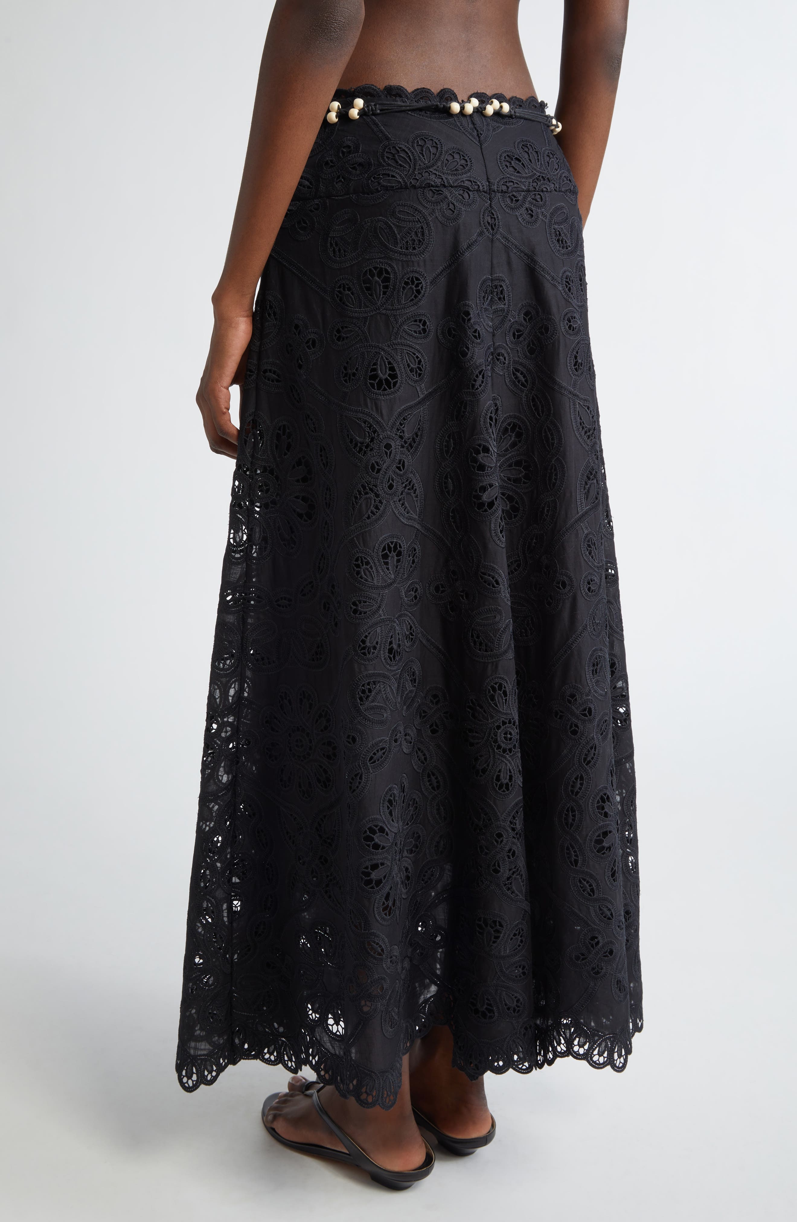 Zimmermann Rhiannon Guipure Lace Trim Cotton Maxi Skirt in Black at Nordstrom - 3