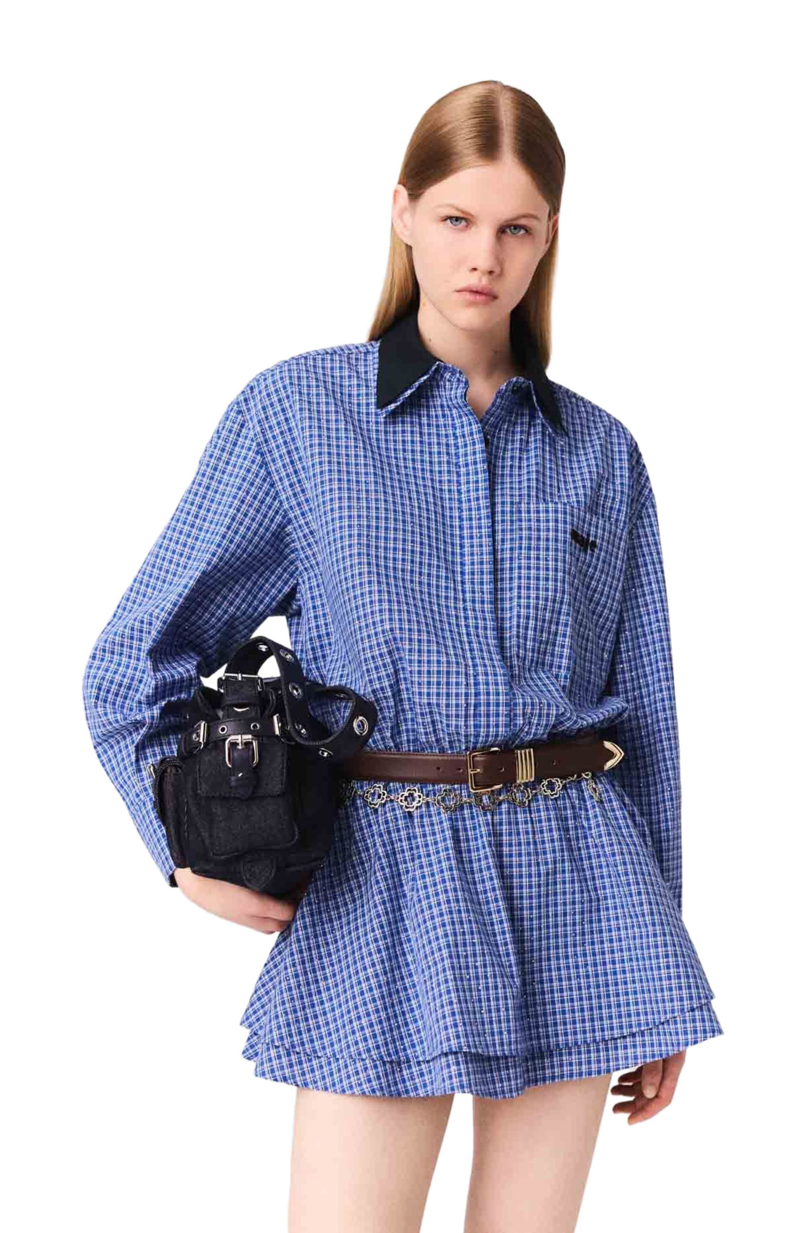 maje Stretch cotton rhinestone jumpsuit in Blue Rhinestoned Tiles Print at Nordstrom - 4