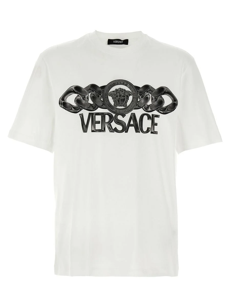 Versace White T-Shirt With Medusa Head Logo Print On The Front In Cotton Man - 1