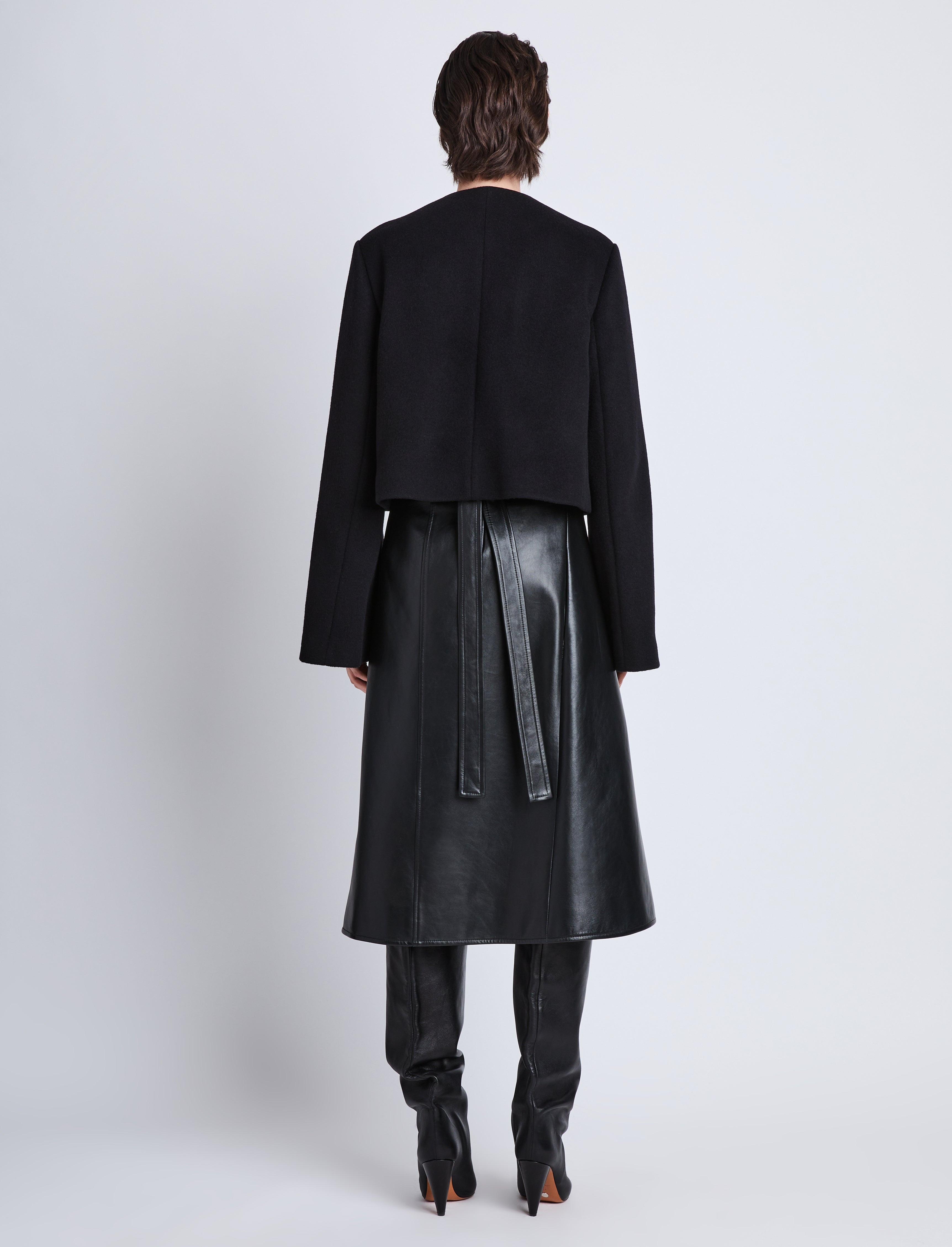 Bridget Cropped Jacket With Leather Collar in Wool - 9