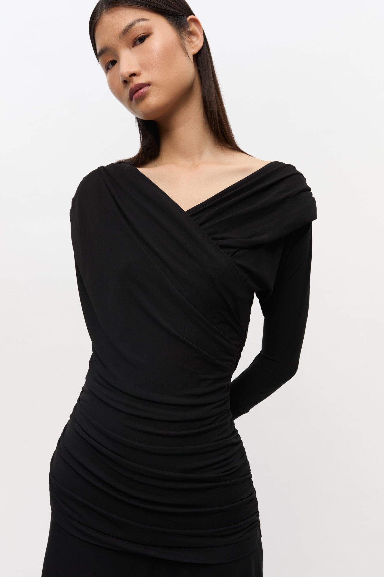BLACK RUCHED DRESS - 4