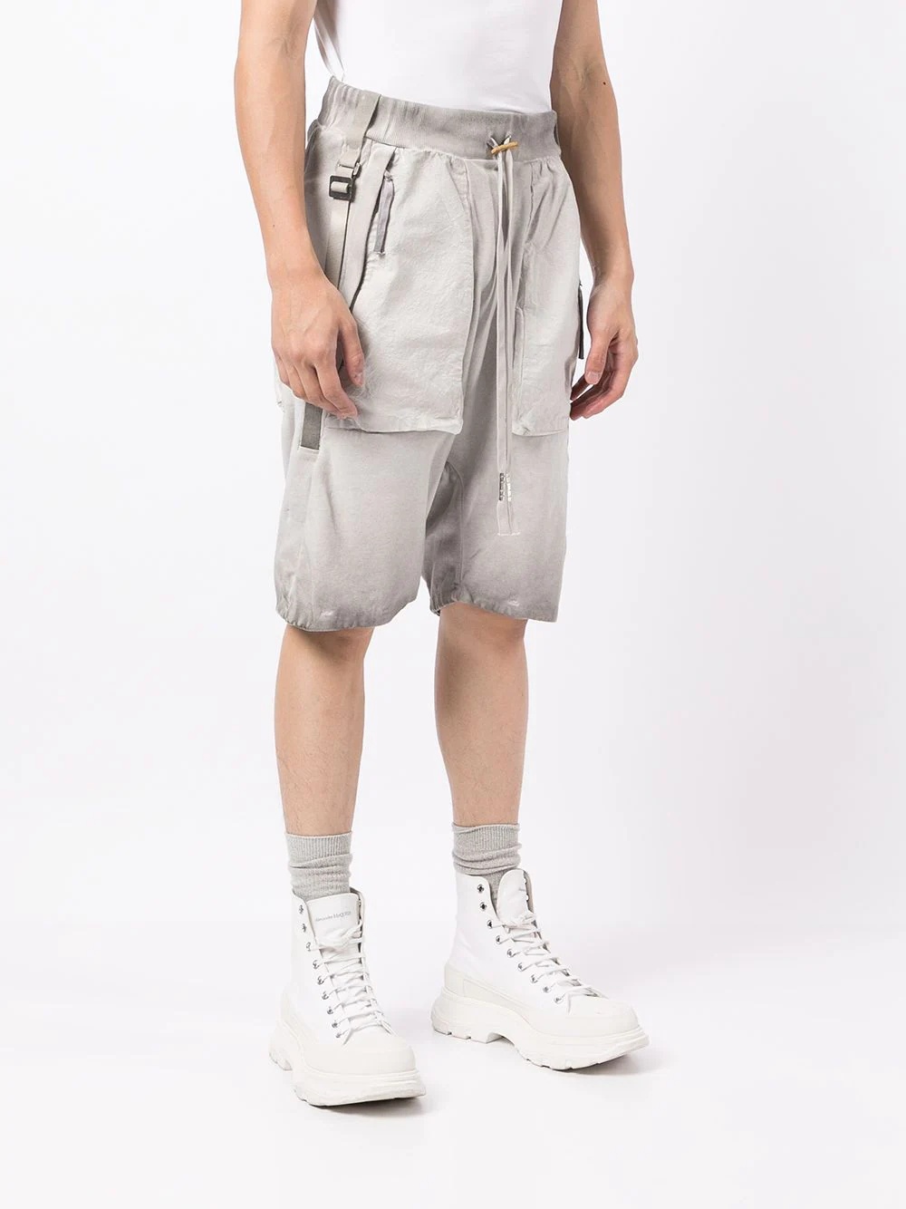 stonewashed cargo shorts - 3