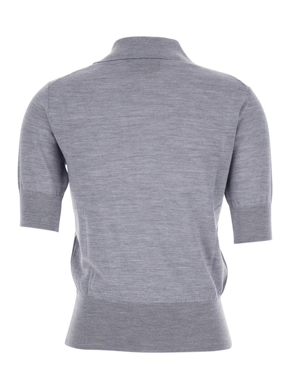 Ami Paris Women Grey Polo Shirt With Classic Collar And Logo Embroidery On The Front In Wool And Sil - 2