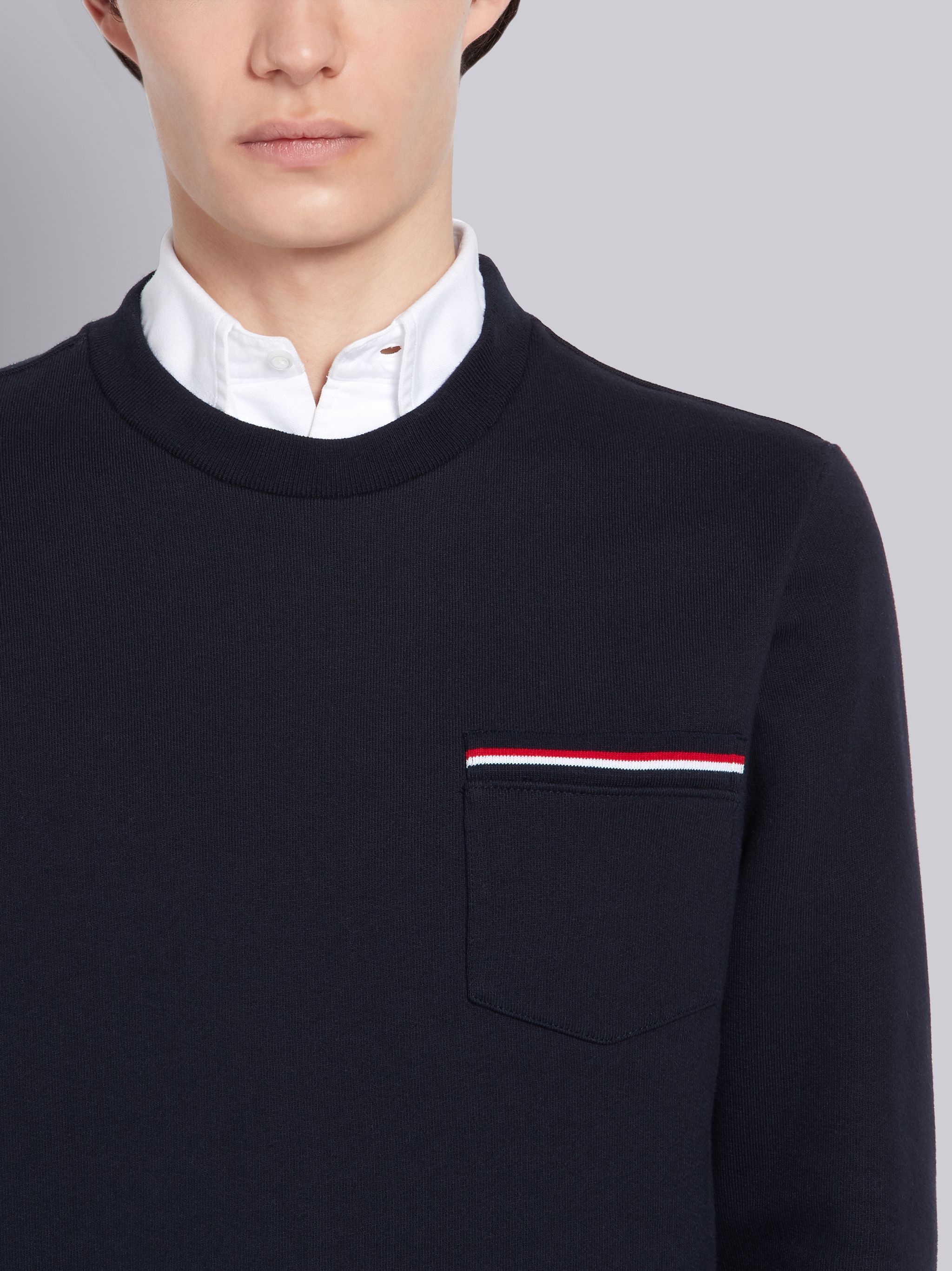 Navy Classic Loopback Stripe Pocket Crewneck Sweatshirt - 5