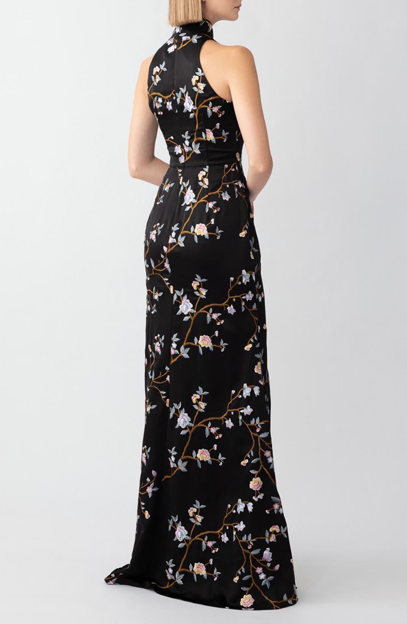 SAU LEE Ariana Floral Embroidered Gown in Black at Nordstrom - 2