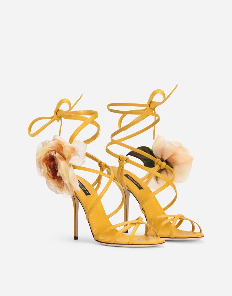 Nappa leather sandals with silk flower - 2