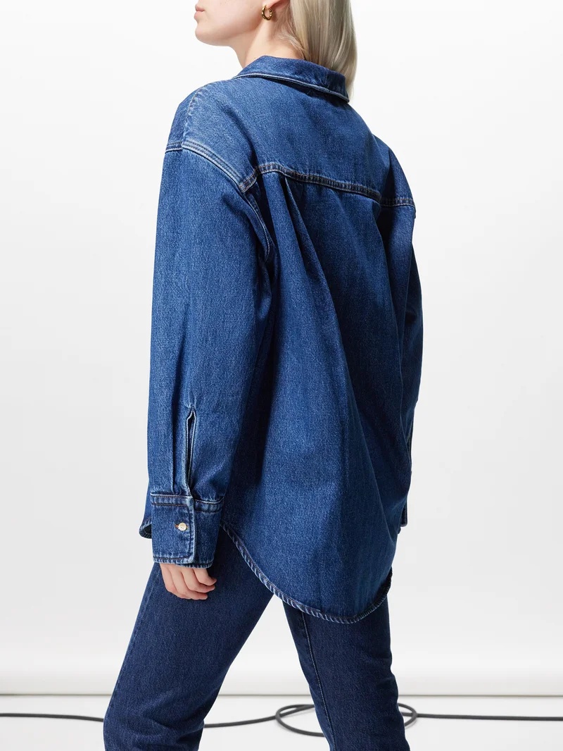 Denim-Trimmed Cotton Shirt blue - 7