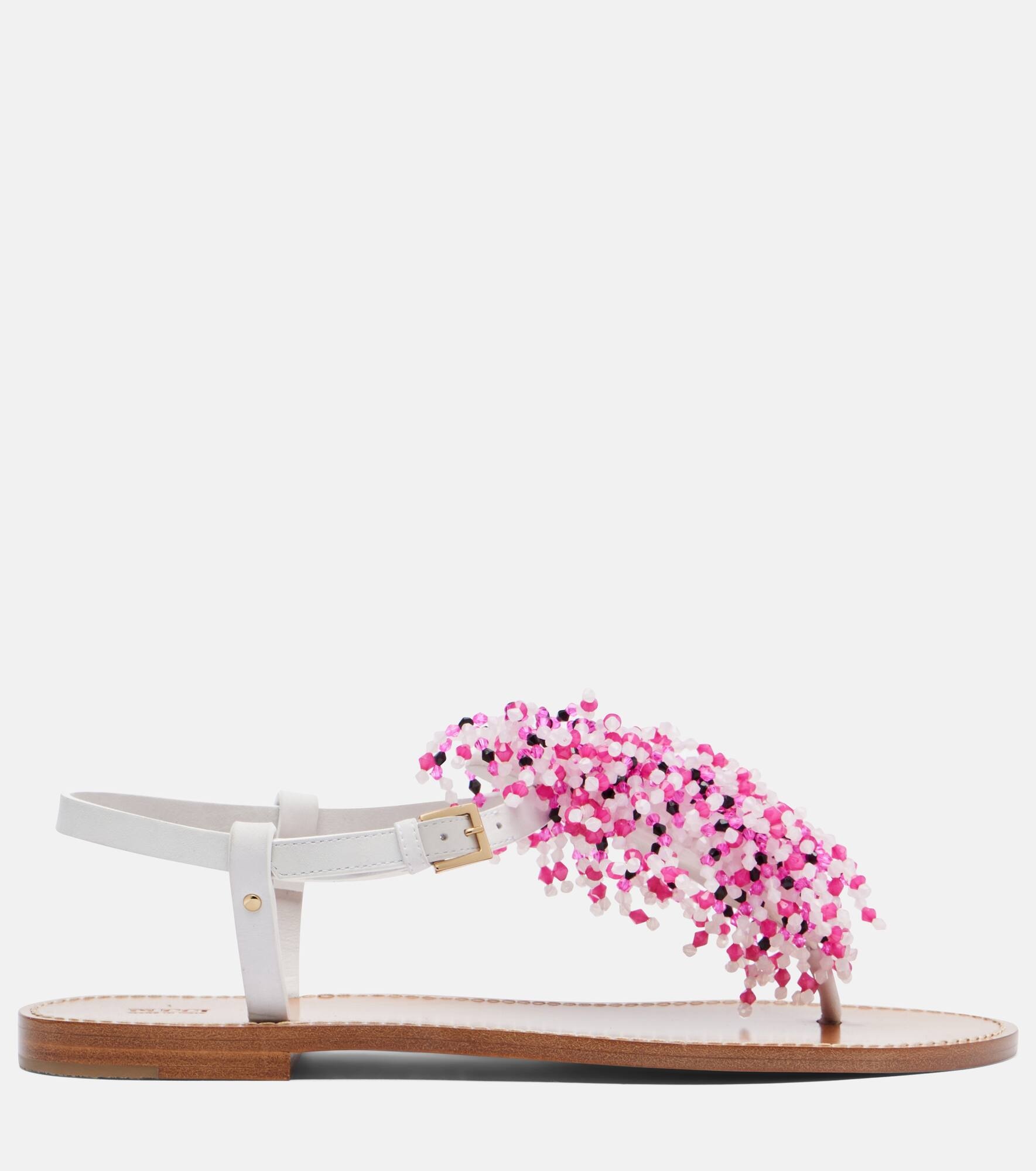 Embroidery beaded leather sandals - 4