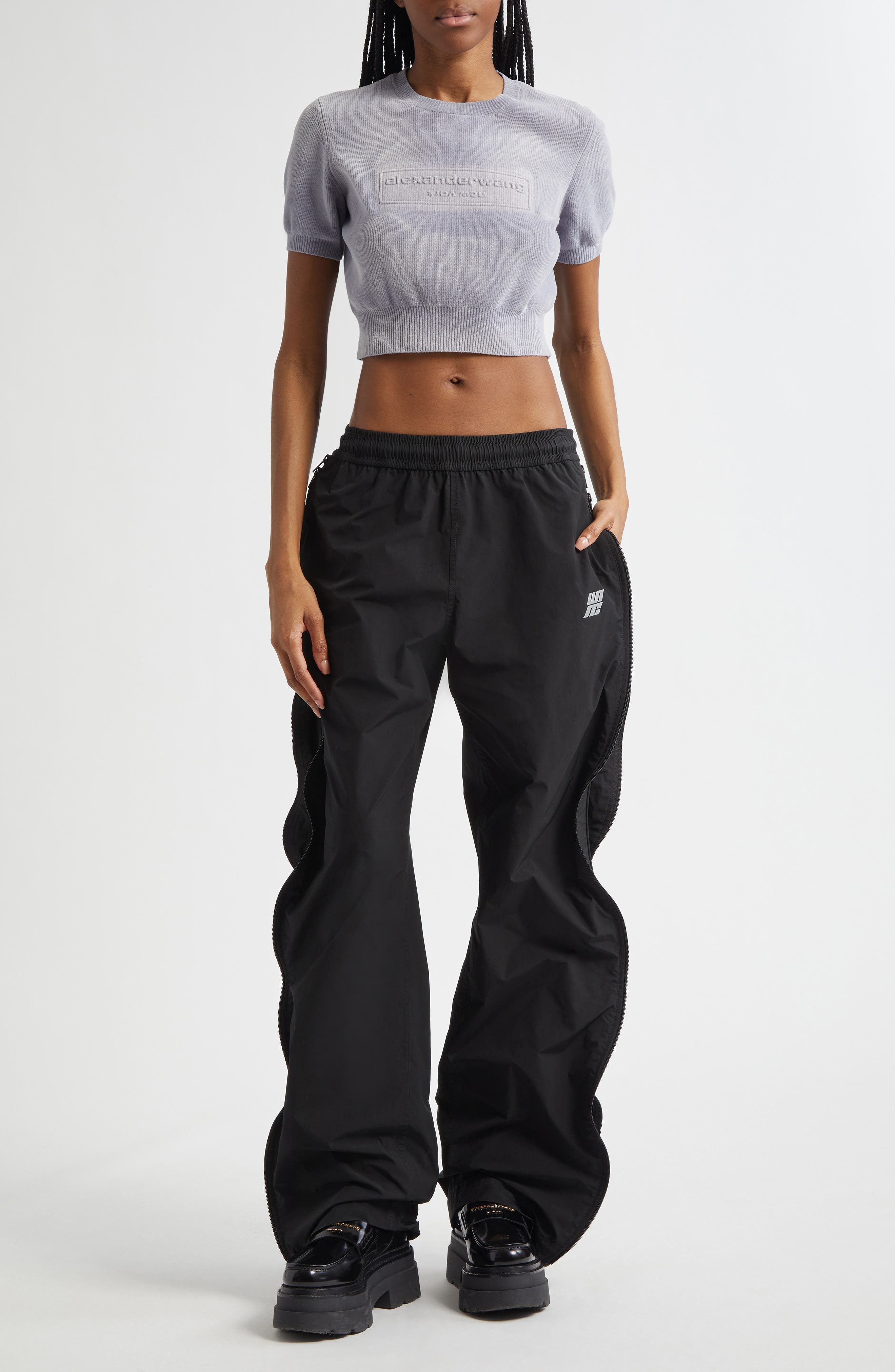 Alexander Wang Logo Short Sleeve Chenille Crop Sweater in Washed Grey at Nordstrom - 2