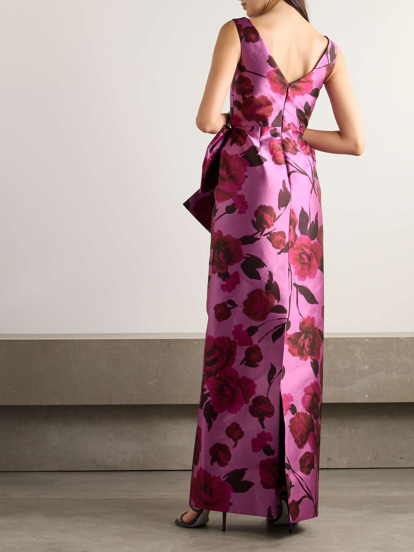 Bow-embellished floral-print cotton-blend mikado gown - 3