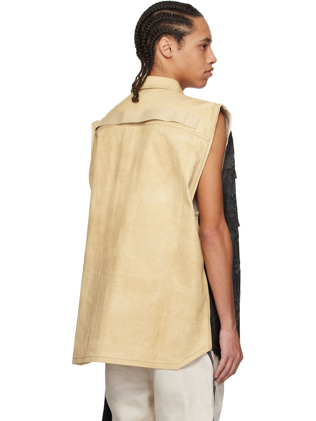 Black & Beige Hollywood Tommy Jumbo Denim Vest - 3