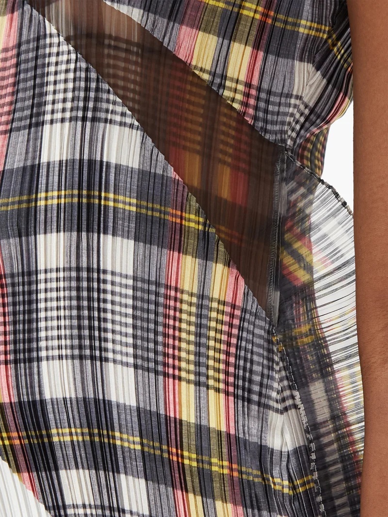 Handkerchief-hem check plissé dress - 8