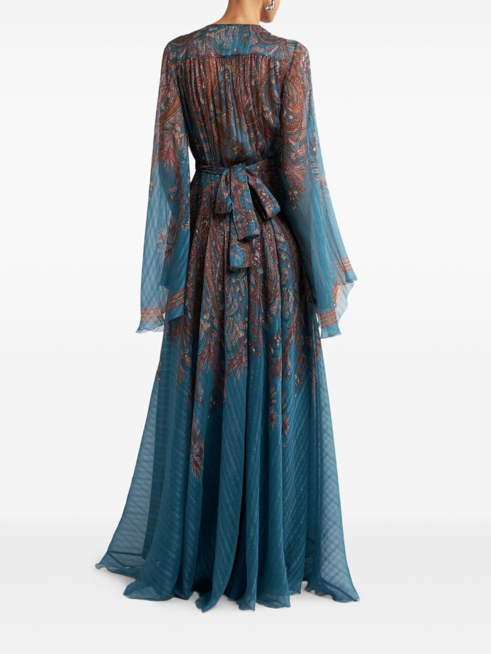 paisley-print bell-sleeve maxi dress - 3