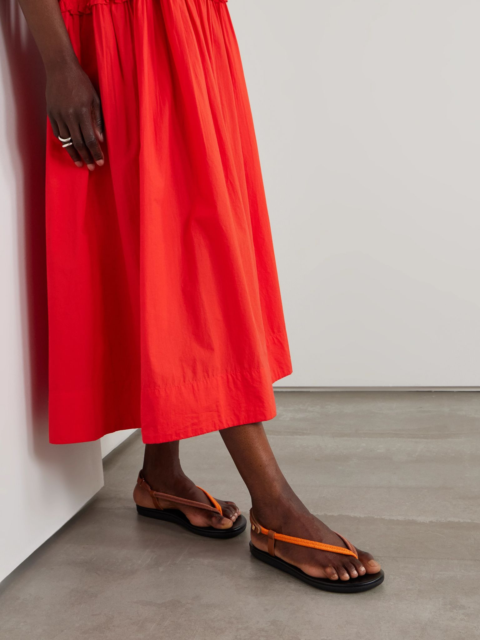 Zoi leather-trimmed woven cord sandals Orange - 2