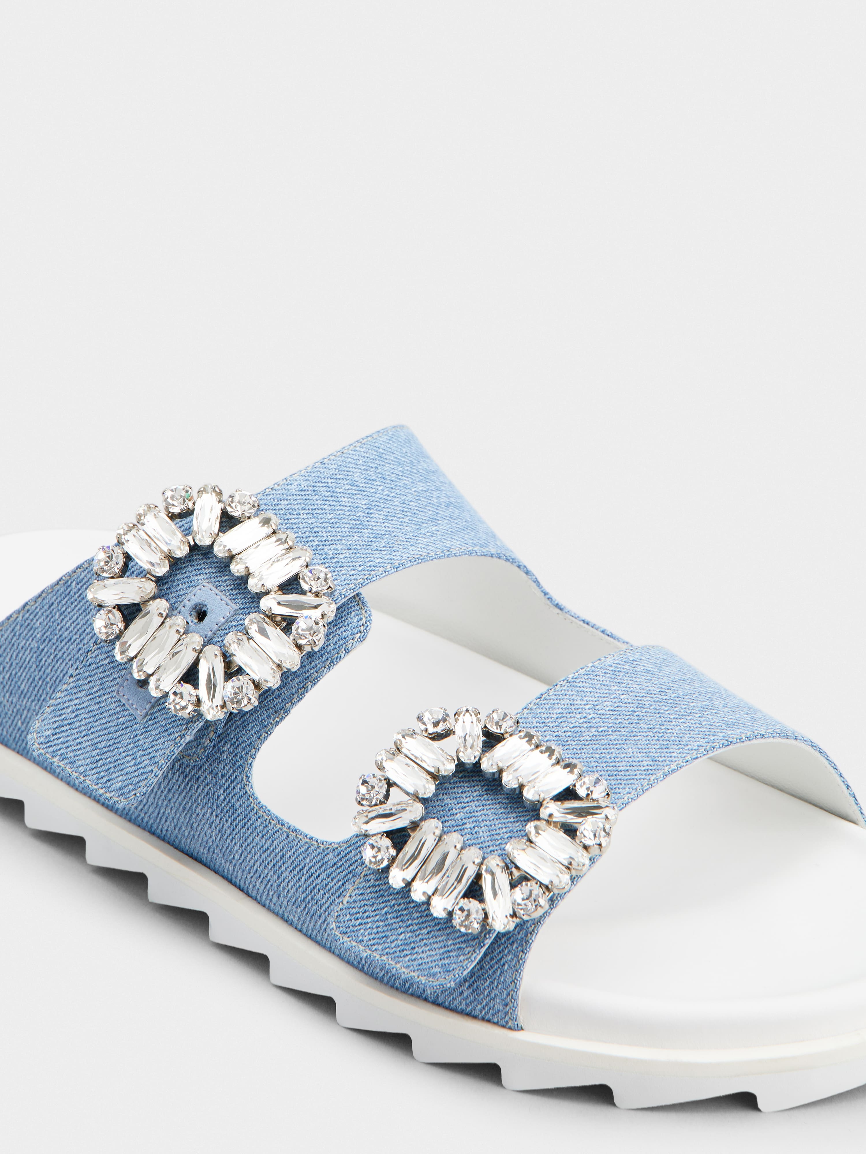 Slidy Viv' Strass Buckle Mules in Denim - 3