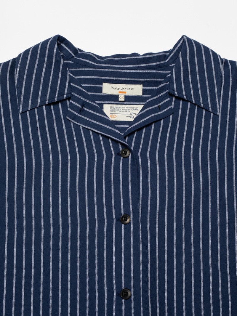 Nudie Jeans Jutta Shirt Striped Cotton Blue outlook