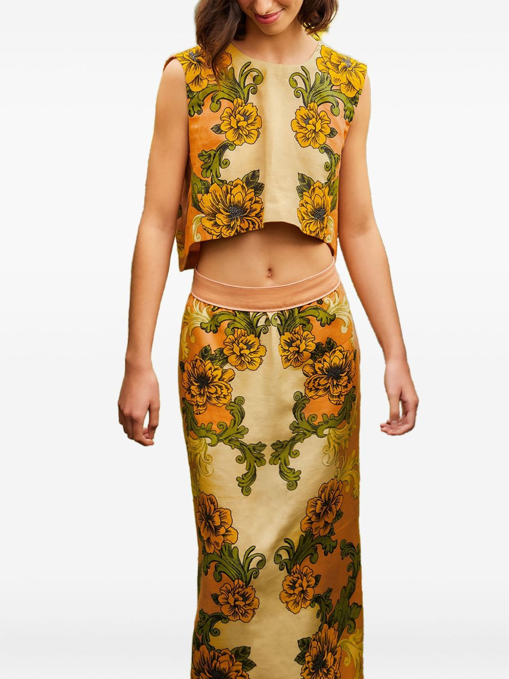 floral-print linen top - 4