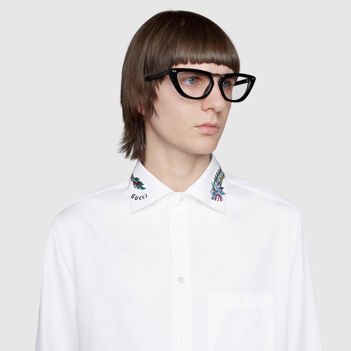 Cotton shirt with embroidered collar - 6