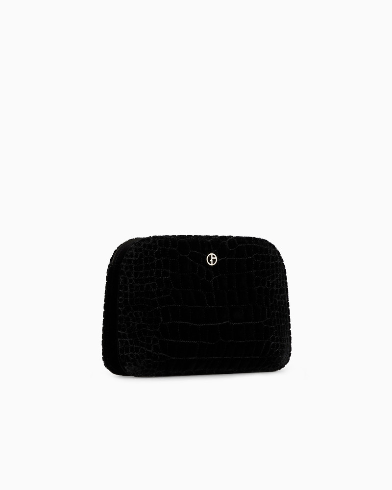 GIORGIO ARMANI La Prima croc-quilted velvet clutch bag outlook