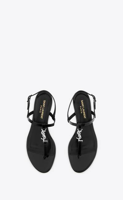 SAINT LAURENT cassandra flat sandals in patent leather with rhinestone monogram outlook
