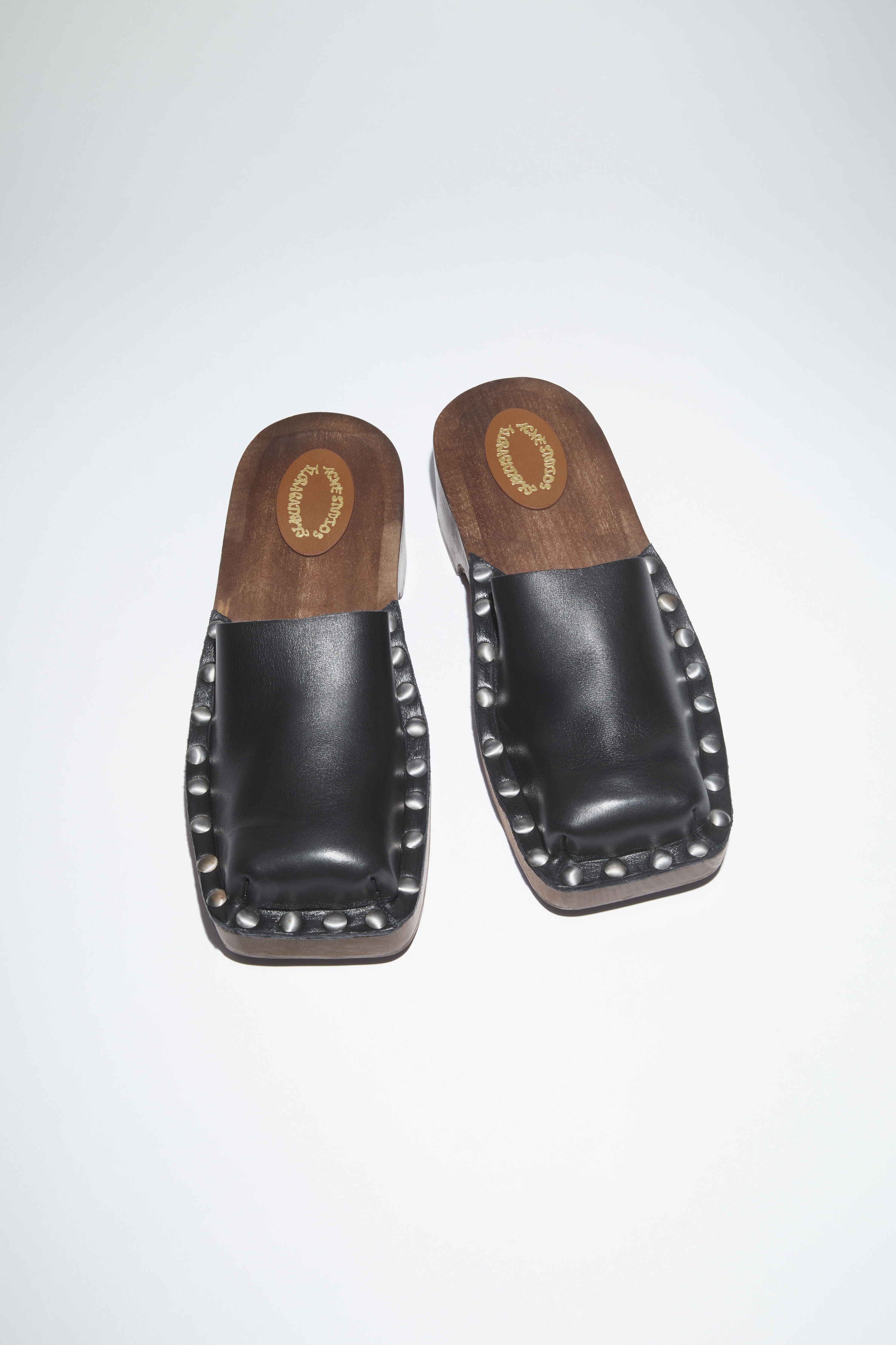 Leather wood clog - Black - 3