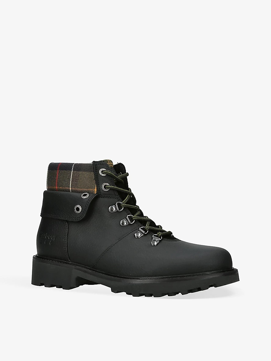 Burne tartan-trim leather hiking boots - 3