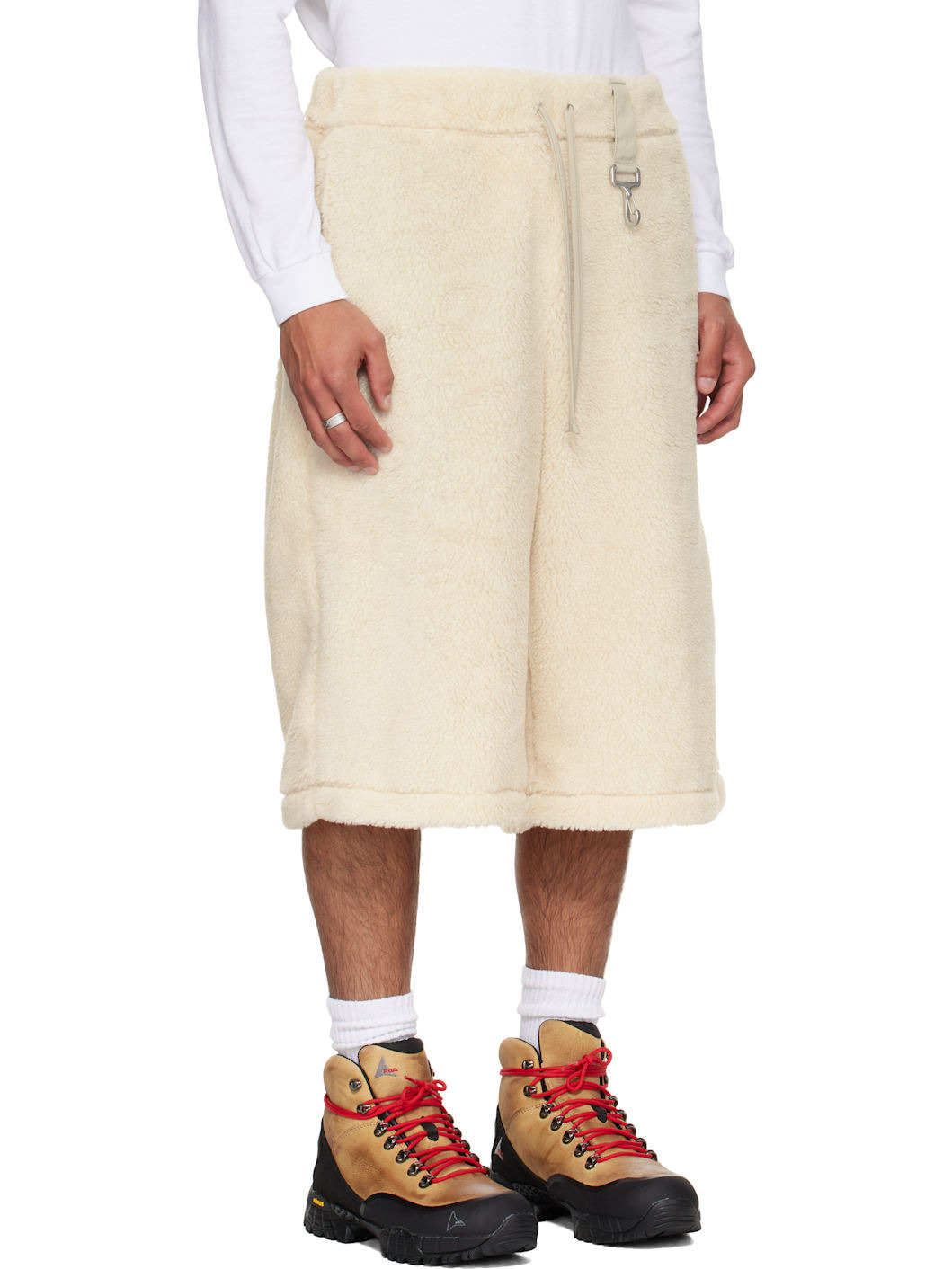 Beige Sherpa Fleece Wide Leg Shorts - 2
