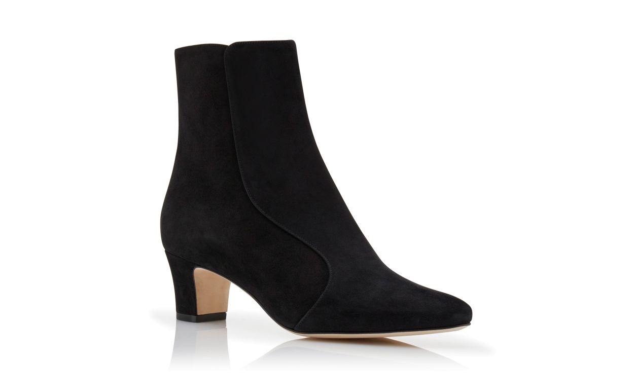 Black Suede Round Toe Ankle Boots - 3