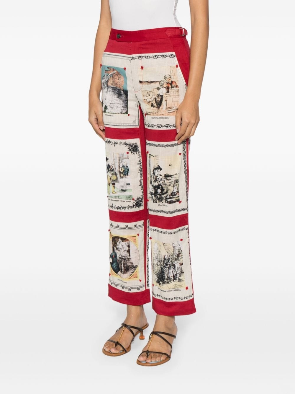 graphic-print cotton high-waisted trousers - 3