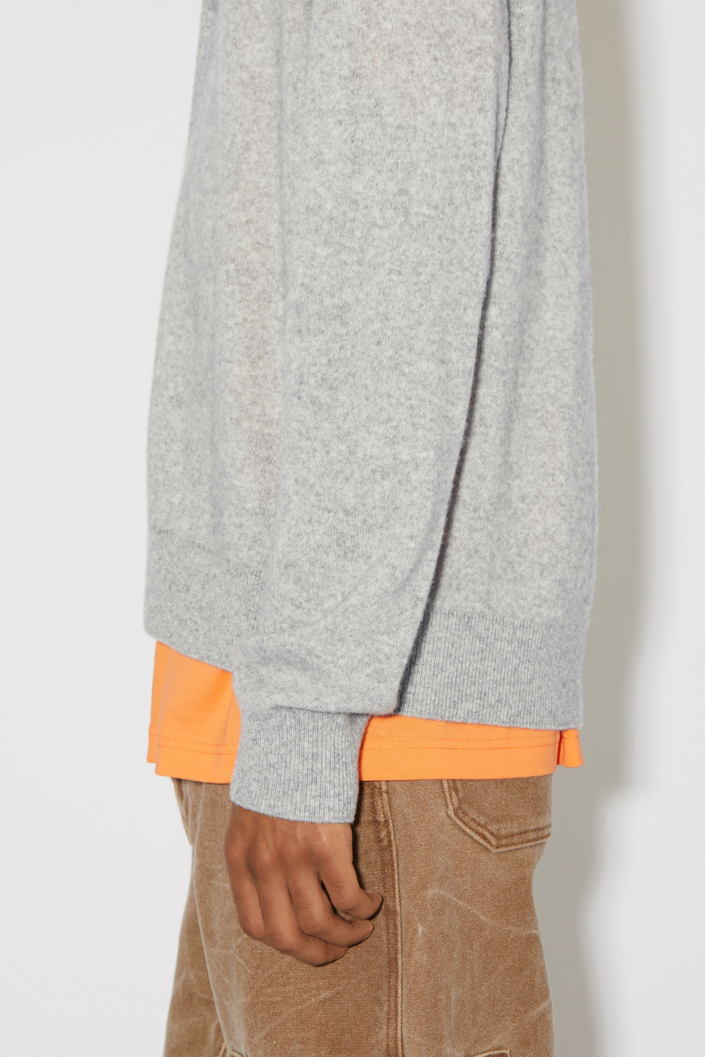 V-neck cardigan - Light Grey Melange - 4