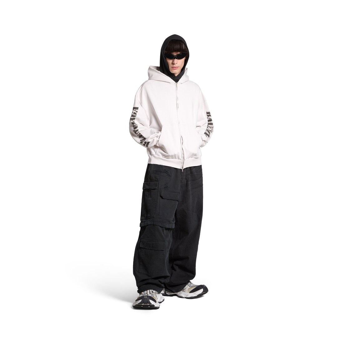 Stencil Type Zip-up Hoodie Regular Fit in Off White/black - 2