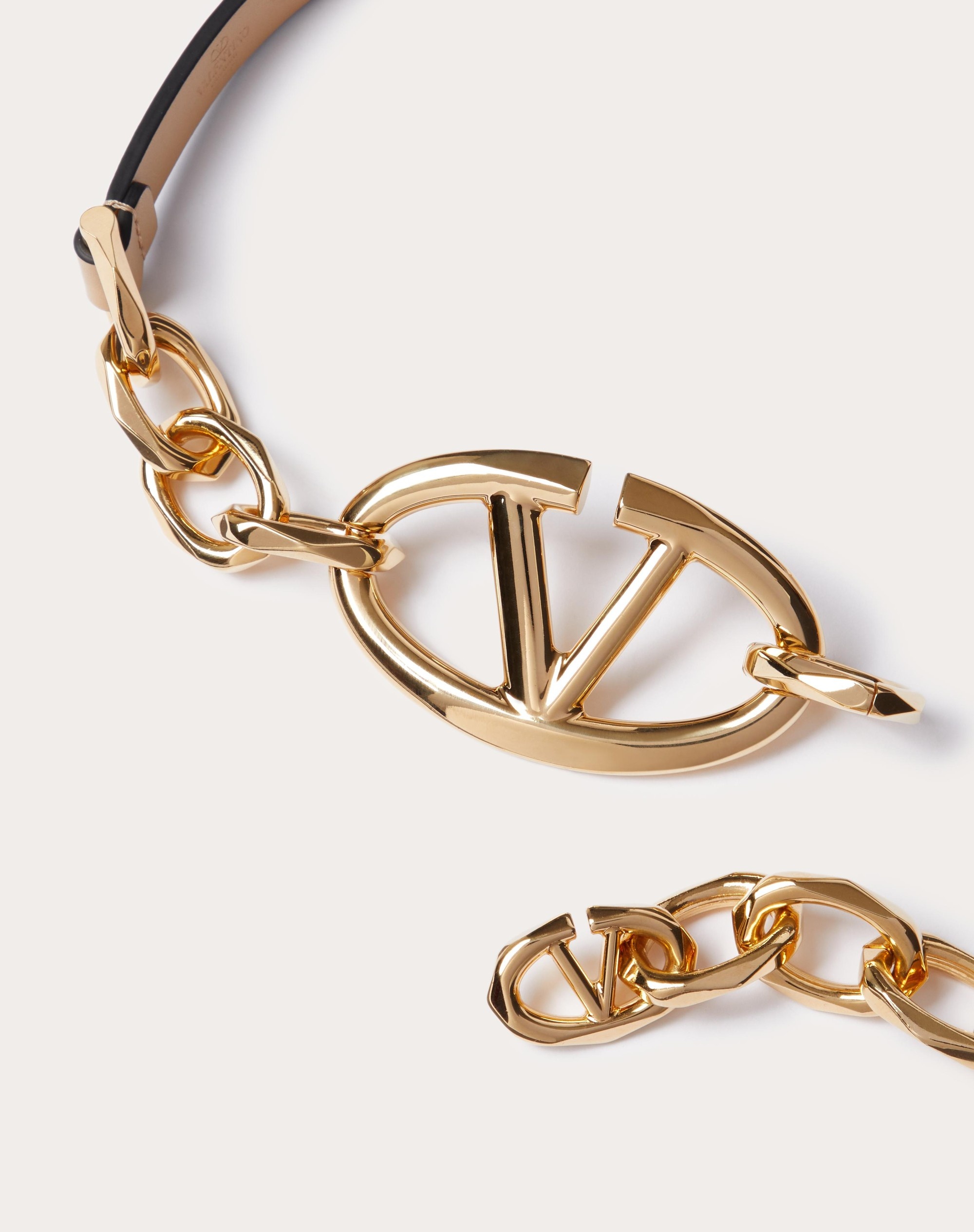 VLOGO SIGNATURE SHINY CALFSKIN BELT WITH CHAIN - 3