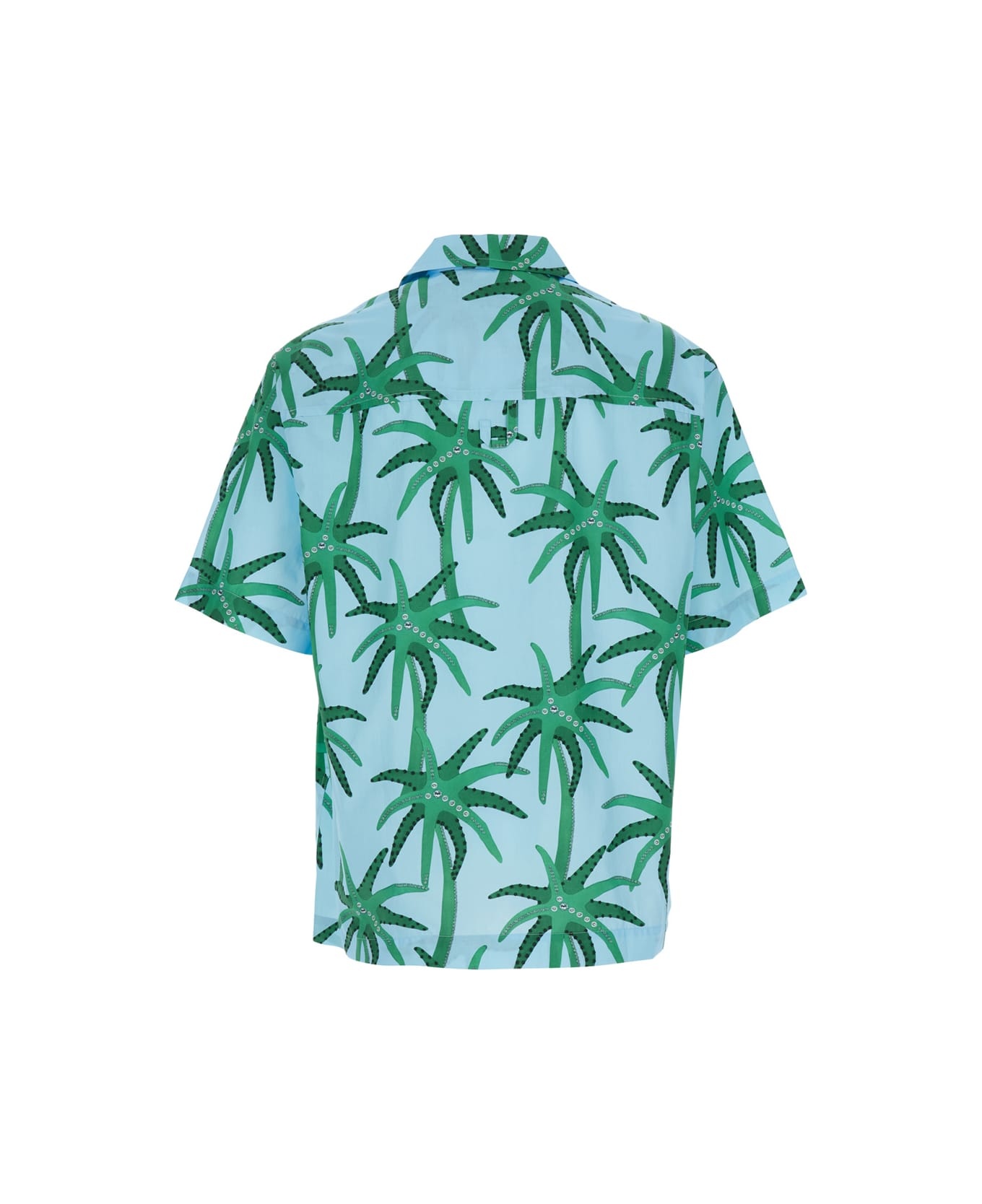'la Chemise Jean' Light Blue Shirt With Notched Collar And All-over Palm Tree Print In Cotton Man - 2