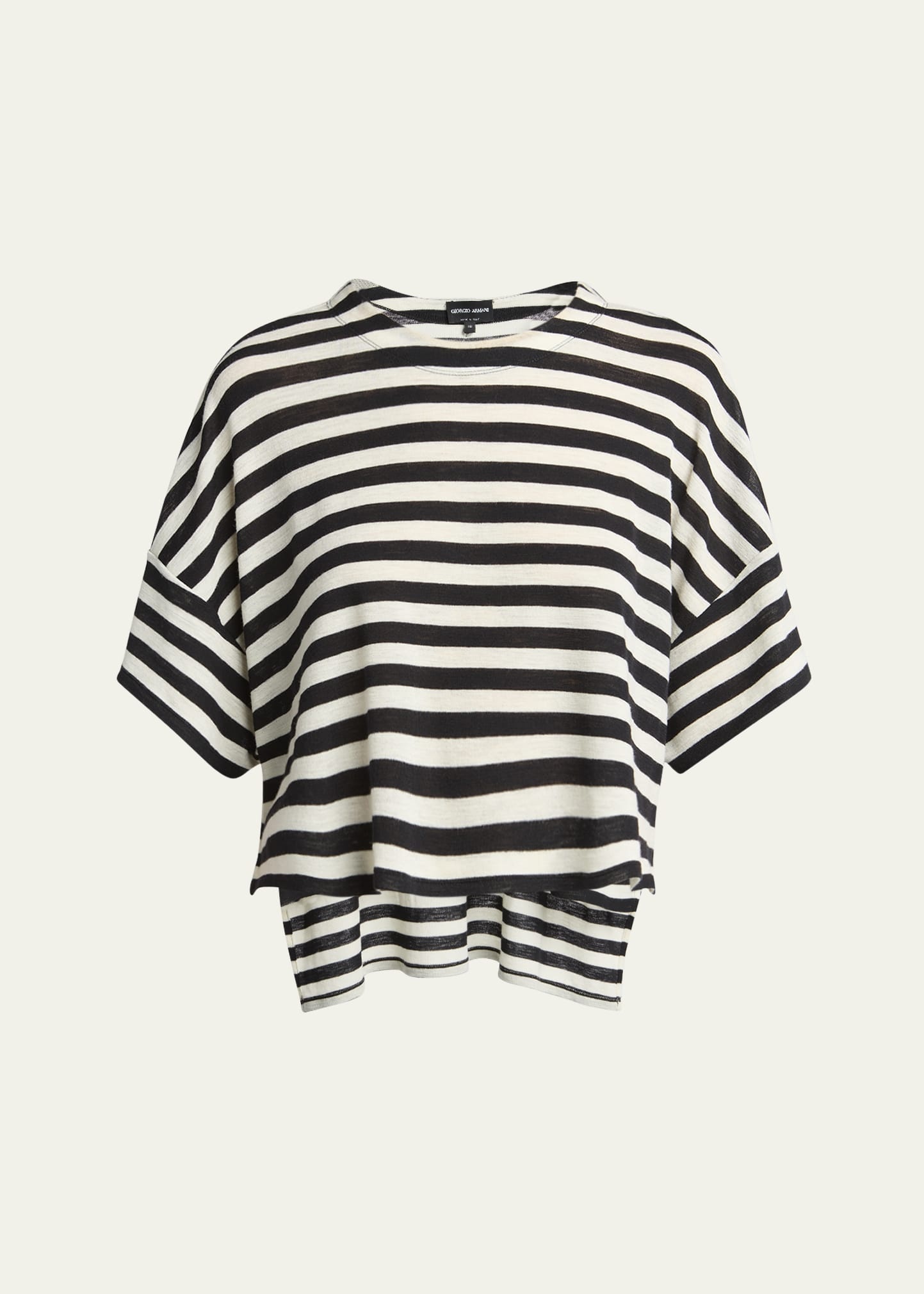 Stripe High Low Wool T-Shirt - 1
