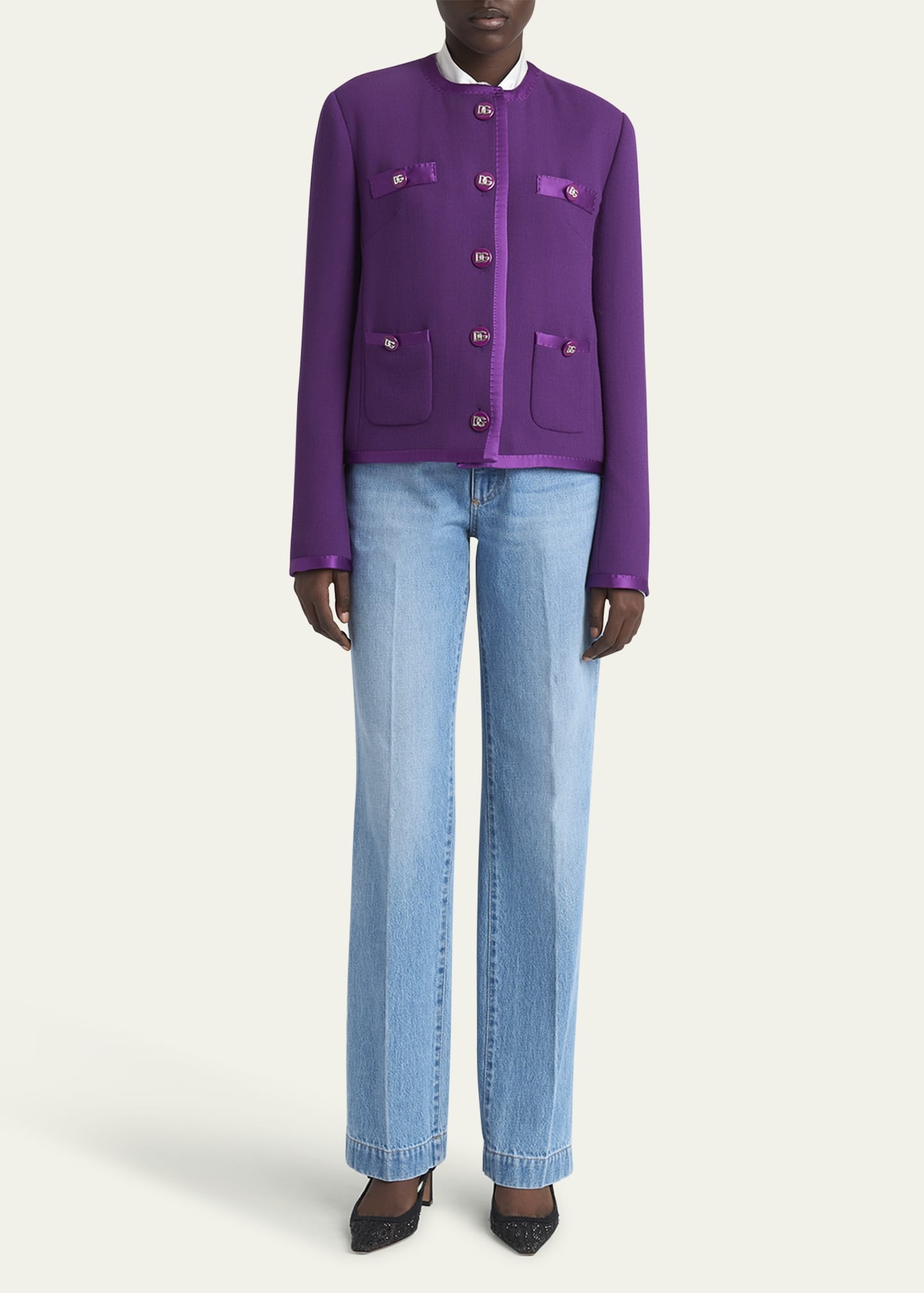 Satin-Trim Wool Crepe Collarless Jacket - 2