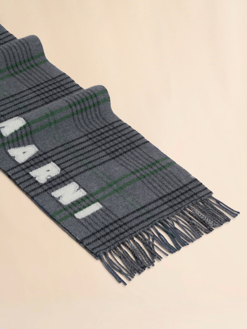 GREY DOUBLE CHECK WOOL SCARF - 2