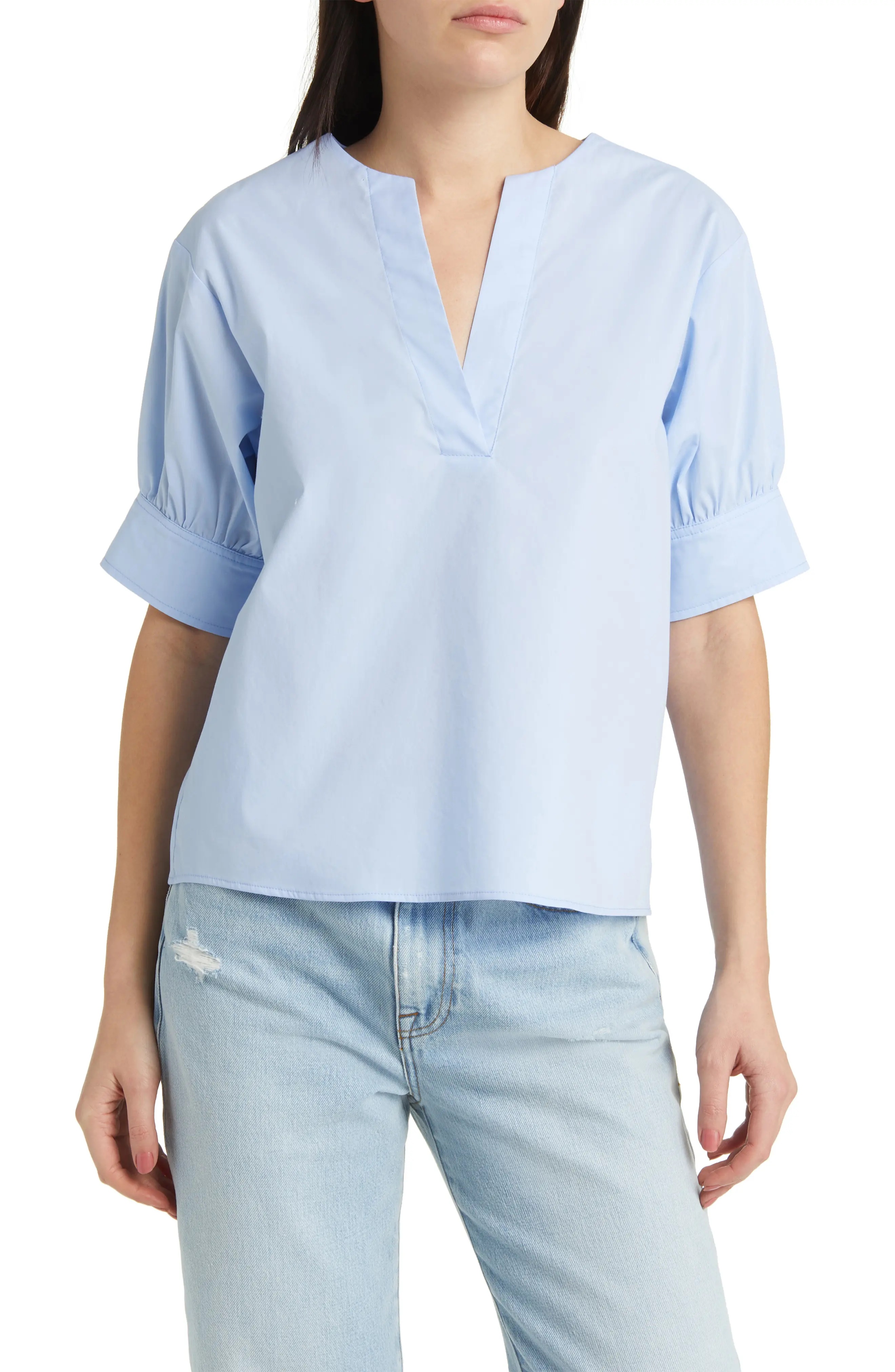 Organic Cotton Split Neck Popover Top - 1