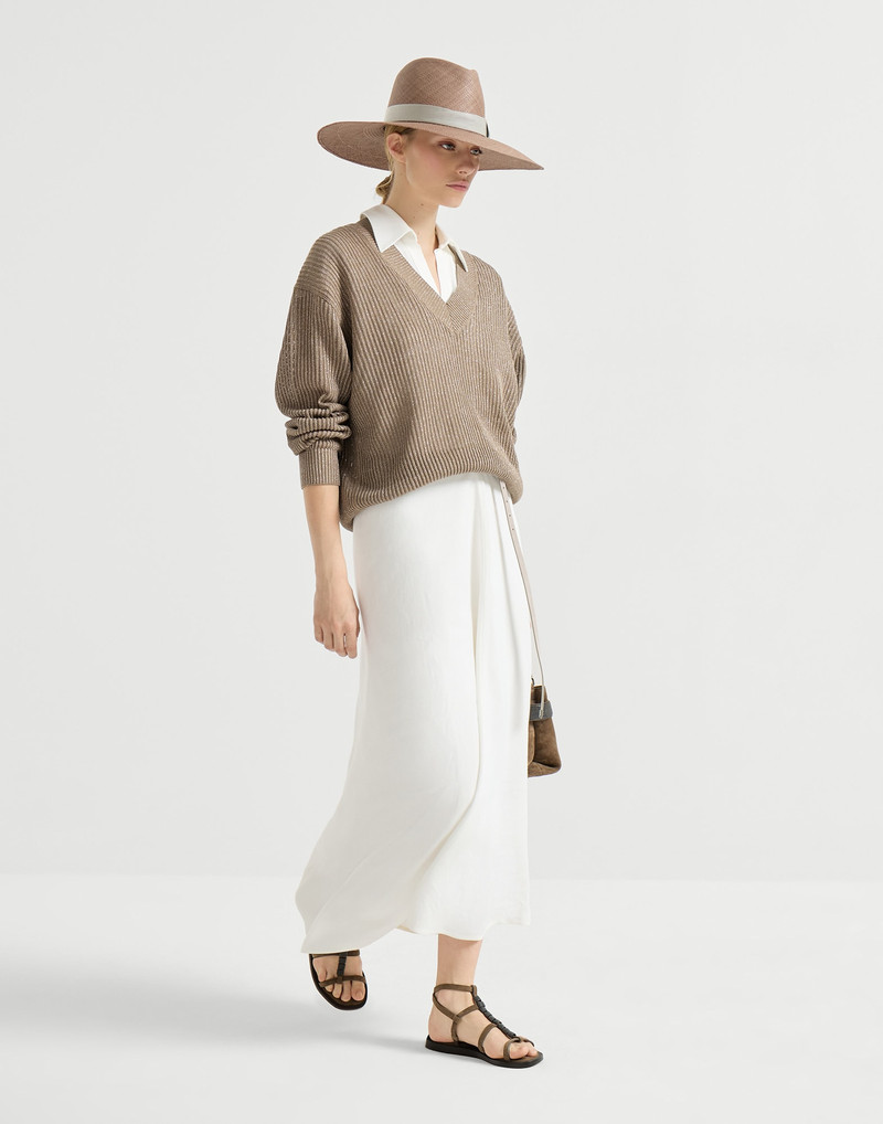 Viscose and linen fluid twill dress with monili 5