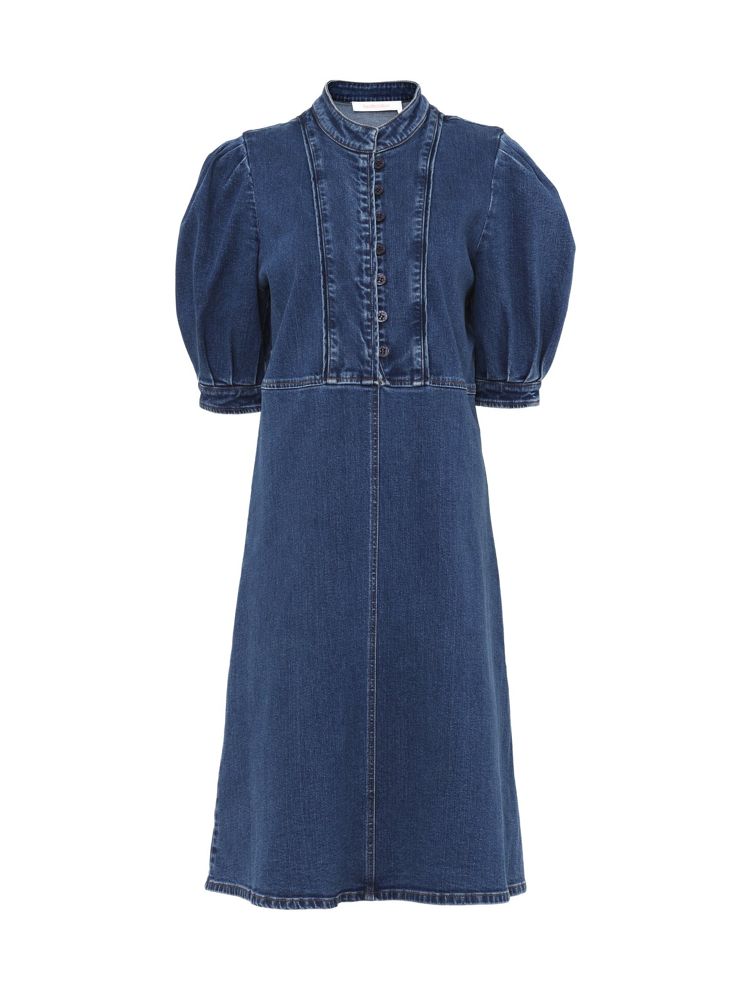 DENIM PUFF SLEEVE DRESS - 1