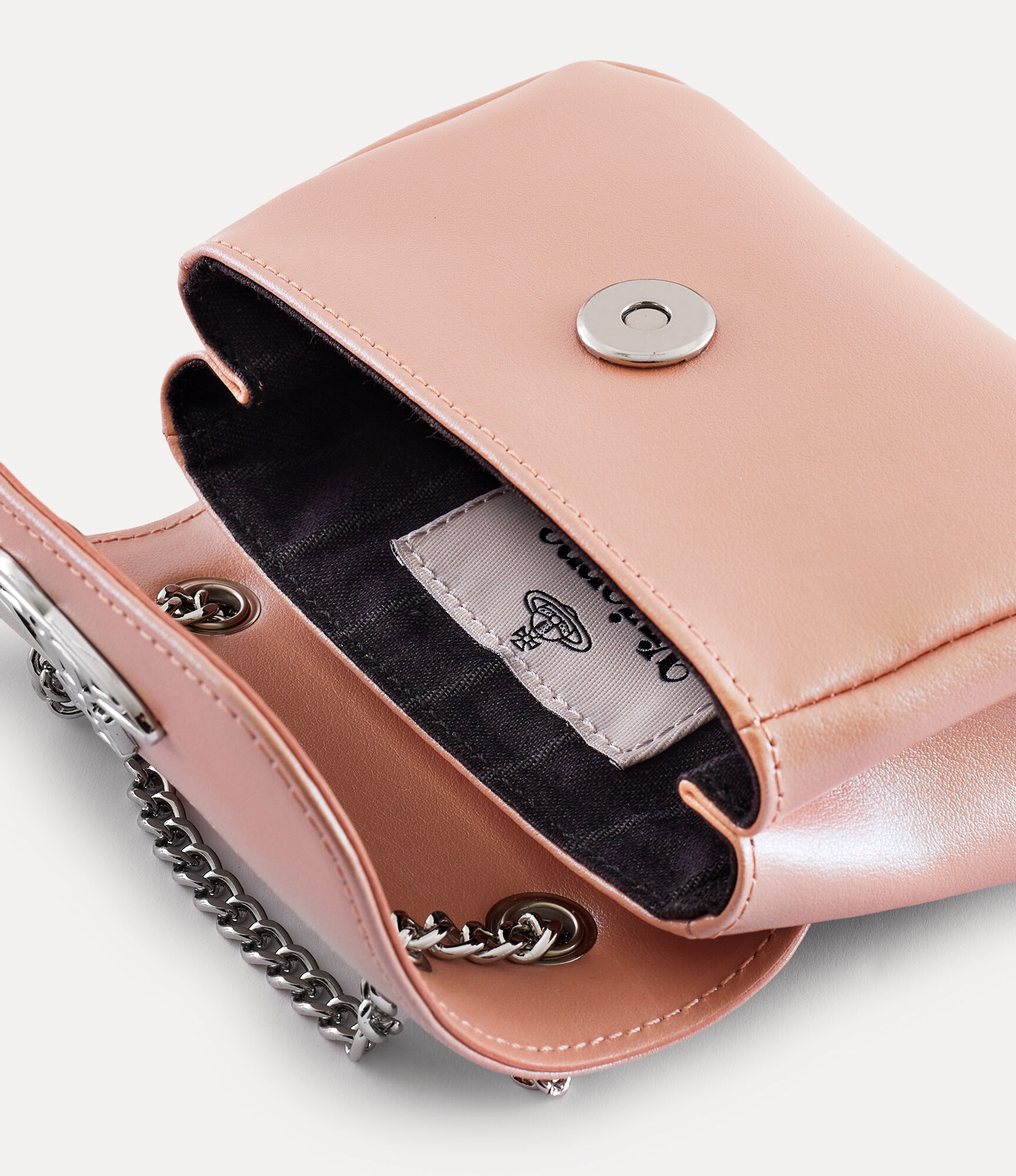 PEARLISED LEATHER THIN LINE ORB SMALL PURSE WITH CHAIN - 3