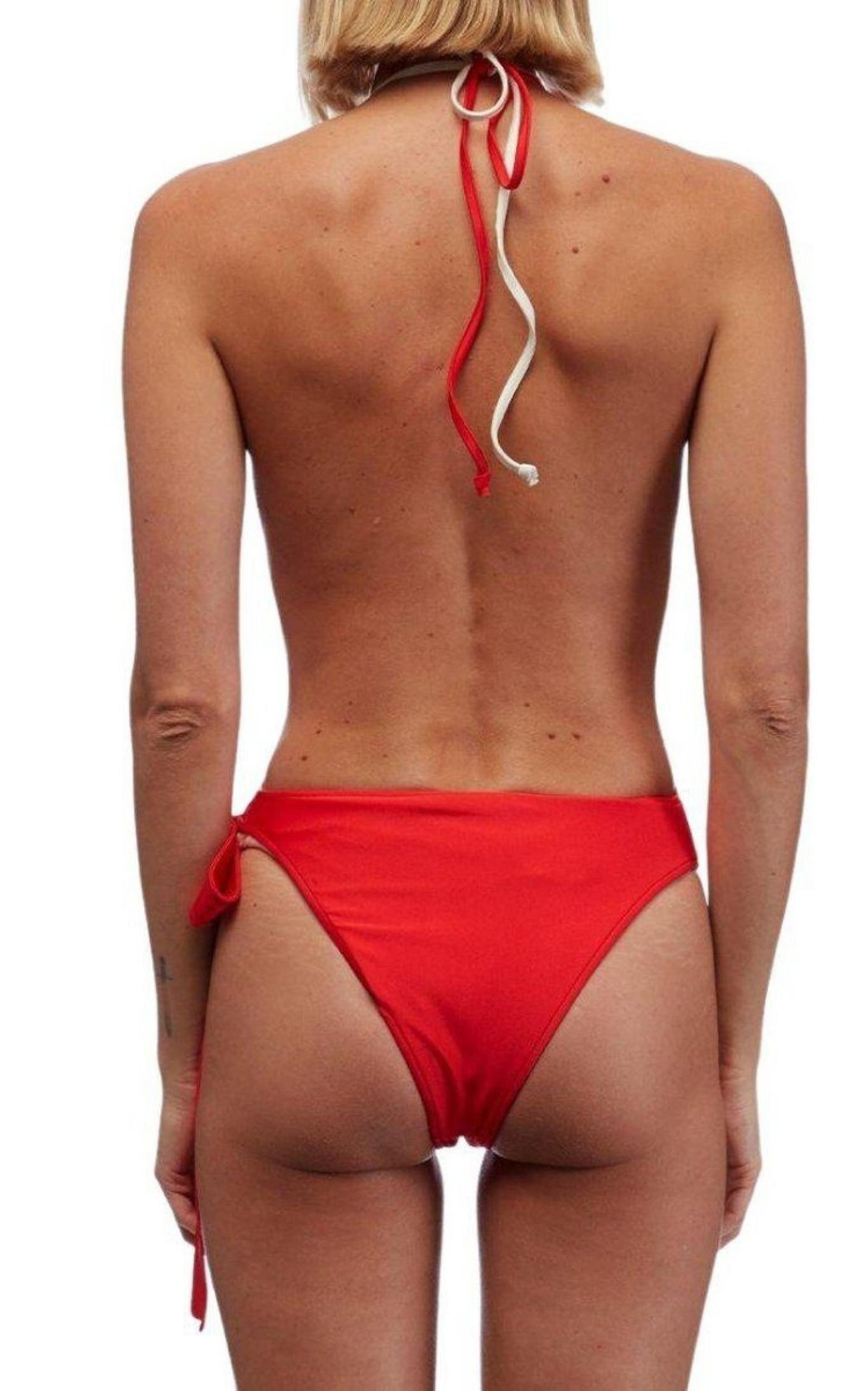 Embellished Colorblocked White & Red Swimsuit - 5