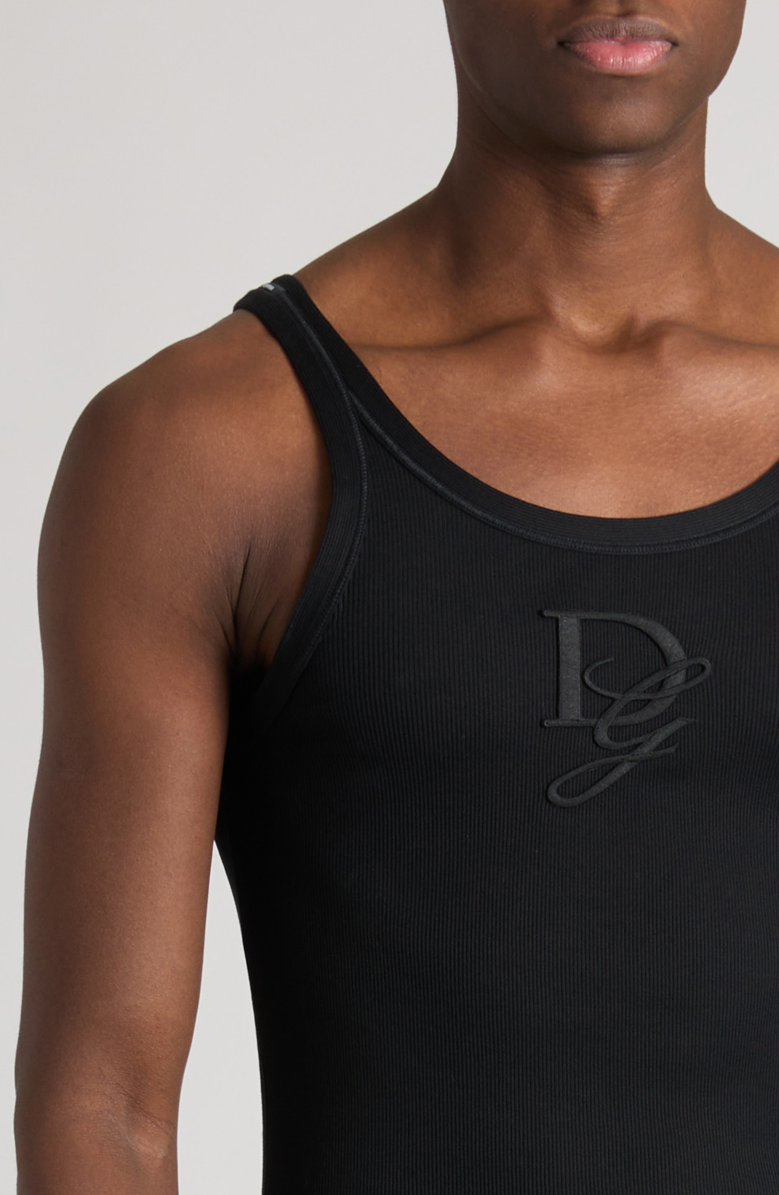 Dolce&Gabbana Logo Cotton Rib Tank Top in N0000 Nero at Nordstrom - 5