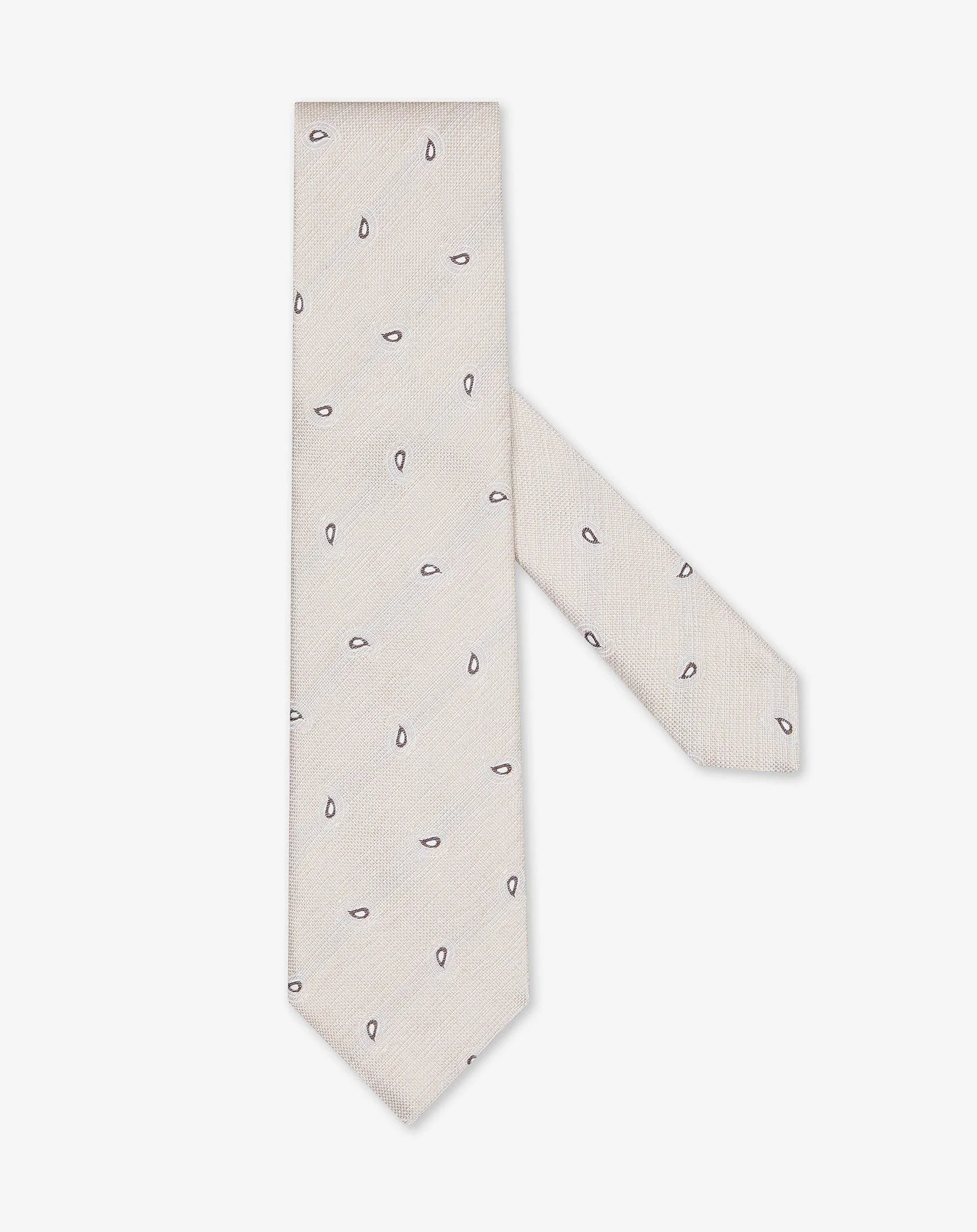 Light brown pure silk tie with paisley pattern - 1